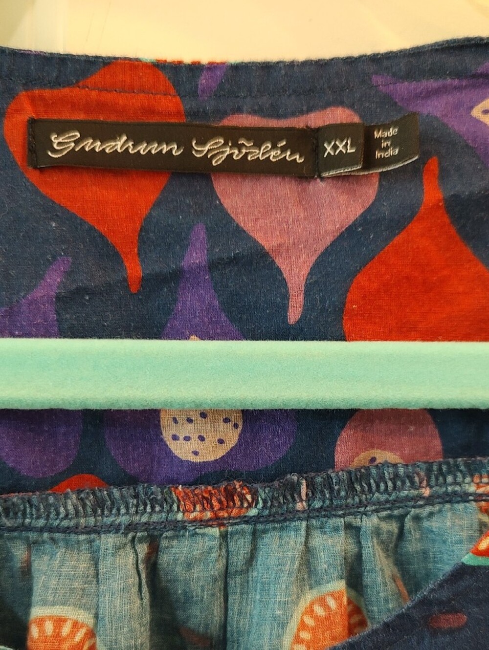 Gudrun Sjoden Navy Blue Button-Front Tunic with Red Circular Print - Picture 2 of 3